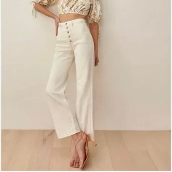 Reformation Denim - Reformation Lexi Jeans High Rise Wide Leg Ivory Size 24